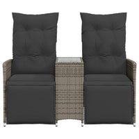 Thumbnail for Gartensofa 2-Sitzer Verstellbar mit Tisch Grau Poly Rattan