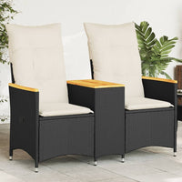 Thumbnail for Gartensofa 2-Sitzer Verstellbar mit Tisch Schwarz Poly Rattan