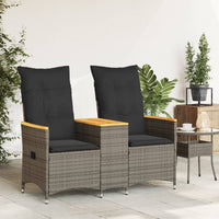 Thumbnail for Gartensofa 2-Sitzer Verstellbar mit Tisch Grau Poly Rattan