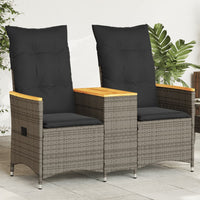 Thumbnail for Gartensofa 2-Sitzer Verstellbar mit Tisch Grau Poly Rattan