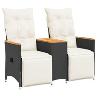 Thumbnail for Gartensofa 2-Sitzer Verstellbar mit Tisch Schwarz Poly Rattan