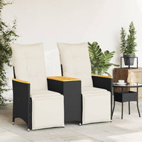 Thumbnail for Gartensofa 2-Sitzer Verstellbar mit Tisch Schwarz Poly Rattan
