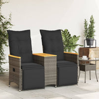Thumbnail for Gartensofa 2-Sitzer Verstellbar mit Tisch Grau Poly Rattan