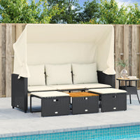 Thumbnail for Outdoor-Sofa 3-Sitzer mit Dach und Hockern Schwarz Poly-Rattan