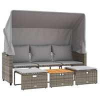 Thumbnail for Outdoor-Sofa 3-Sitzer mit Dach und Hockern Grau Poly Rattan