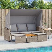 Thumbnail for Outdoor-Sofa 3-Sitzer mit Dach und Hockern Grau Poly Rattan