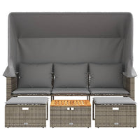 Thumbnail for Outdoor-Sofa 3-Sitzer mit Dach und Hockern Grau Poly Rattan
