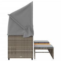 Thumbnail for Outdoor-Sofa 3-Sitzer mit Dach und Hockern Grau Poly Rattan