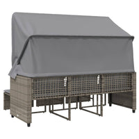 Thumbnail for Outdoor-Sofa 3-Sitzer mit Dach und Hockern Grau Poly Rattan