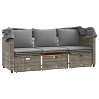 Thumbnail for Outdoor-Sofa 3-Sitzer mit Dach und Hockern Grau Poly Rattan