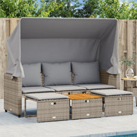 Thumbnail for Outdoor-Sofa 3-Sitzer mit Dach und Hockern Grau Poly Rattan