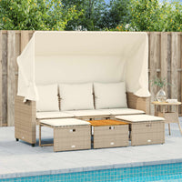 Thumbnail for Outdoor-Sofa 3-Sitzer mit Dach und Hockern Beige Poly Rattan