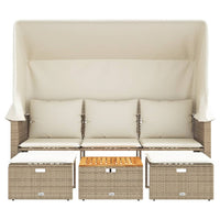Thumbnail for Outdoor-Sofa 3-Sitzer mit Dach und Hockern Beige Poly Rattan