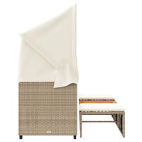 Thumbnail for Outdoor-Sofa 3-Sitzer mit Dach und Hockern Beige Poly Rattan