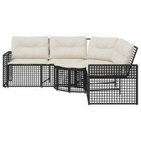 Thumbnail for Gartensofa in L-Form mit Kissen und Fußbank Schwarz Poly Rattan