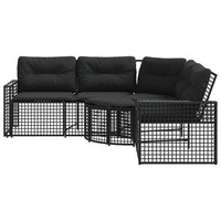 Thumbnail for Gartensofa in L-Form mit Kissen und Fußbank Schwarz Poly Rattan