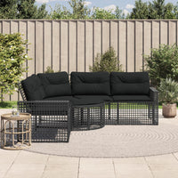 Thumbnail for Gartensofa in L-Form mit Kissen und Fußbank Schwarz Poly Rattan