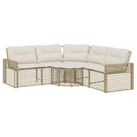 Thumbnail for Gartensofa in L-Form mit Kissen und Fußbank Beige Poly Rattan