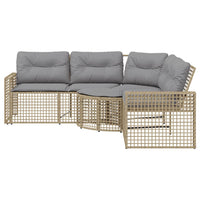 Thumbnail for Gartensofa in L-Form mit Kissen und Fußbank Beige Poly Rattan