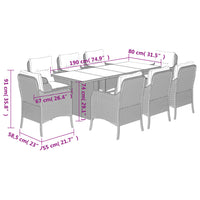 Thumbnail for 9-tlg. Garten-Essgruppe mit Kissen Braun Poly Rattan