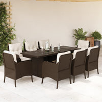 Thumbnail for 9-tlg. Garten-Essgruppe mit Kissen Braun Poly Rattan