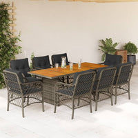 Thumbnail for 9-tlg. Garten-Essgruppe mit Kissen Grau Poly Rattan