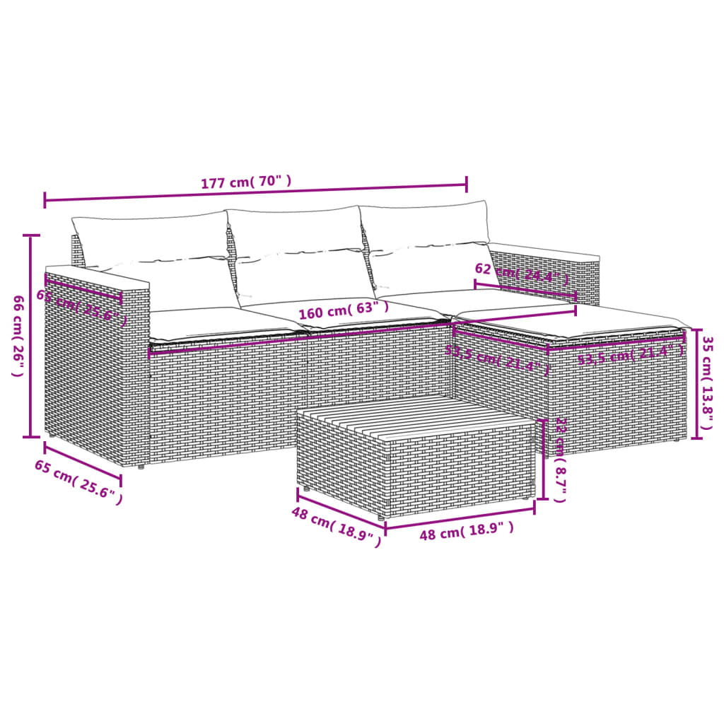 5-tlg. Garten-Sofagarnitur mit Kissen Beige Poly Rattan Akazie