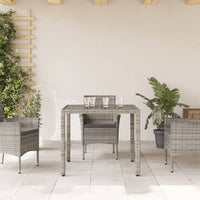 Thumbnail for Gartentisch mit Glasplatte Grau 90x90x75 cm Poly Rattan