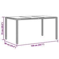 Thumbnail for Gartentisch mit Glasplatte Grau 150x90x75 cm Poly Rattan