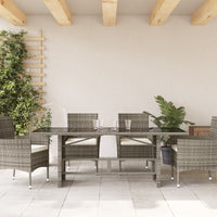 Thumbnail for Gartentisch mit Glasplatte Grau 190x80x75 cm Poly Rattan