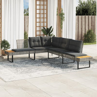 Thumbnail for Gartensofa in L-Form mit Kissen Grau Poly Rattan und Akazie