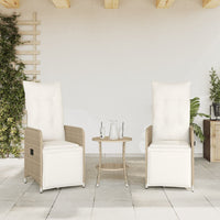 Thumbnail for Gartensessel 2 Stk. Verstellbar mit Tisch Beige Poly Rattan
