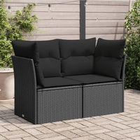 Thumbnail for Gartensofa mit Kissen 2-Sitzer Schwarz Poly Rattan