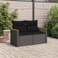 Thumbnail for Gartensofa mit Kissen 2-Sitzer Schwarz Poly Rattan