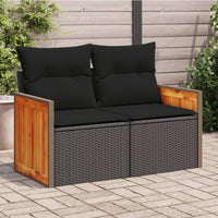 Thumbnail for Gartensofa mit Kissen 2-Sitzer Schwarz Poly Rattan