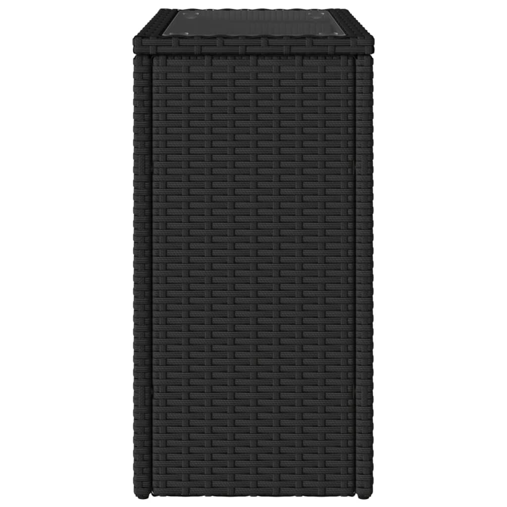 Garten-Beistelltisch mit Glasplatte Schwarz 58x27,5x55cm Rattan