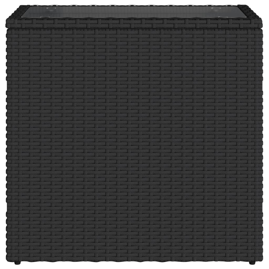 Garten-Beistelltisch mit Glasplatte Schwarz 58x27,5x55cm Rattan