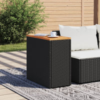 Thumbnail for Garten-Beistelltisch mit Holzplatte Schwarz 58x27,5x55cm Rattan