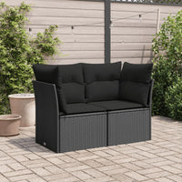 Thumbnail for Gartensofa mit Kissen 2-Sitzer Schwarz Poly Rattan