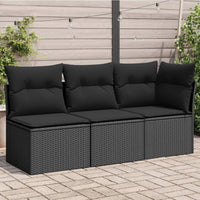Thumbnail for Gartensofa mit Kissen 3-Sitzer Schwarz Poly Rattan