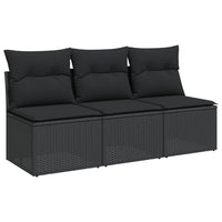 Thumbnail for Gartensofa mit Kissen 3-Sitzer Schwarz Poly Rattan