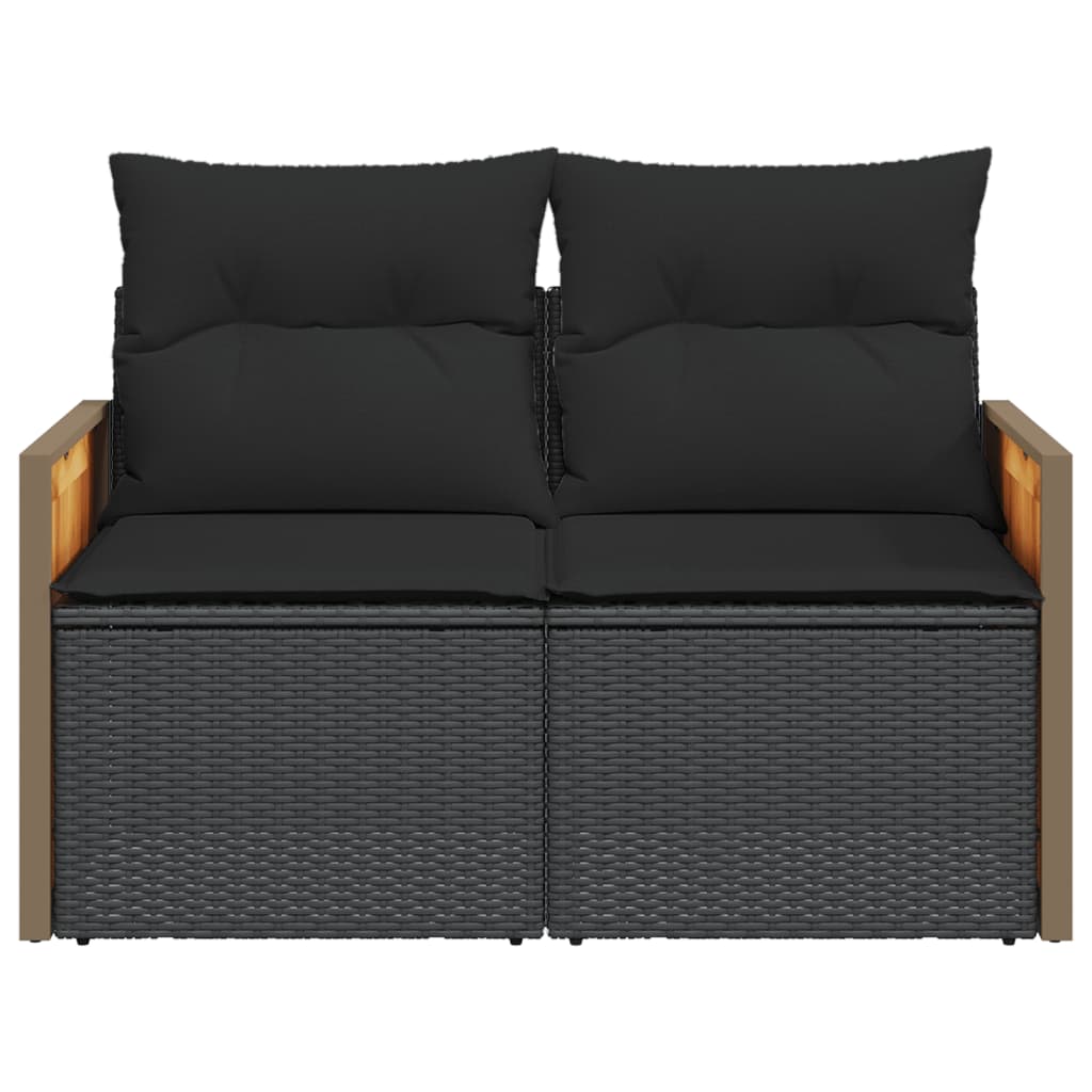 Gartensofa mit Kissen 2-Sitzer Schwarz Poly Rattan