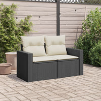 Thumbnail for Gartensofa mit Kissen 2-Sitzer Schwarz Poly Rattan