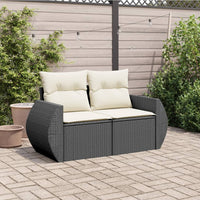 Thumbnail for Gartensofa mit Kissen 2-Sitzer Schwarz Poly Rattan