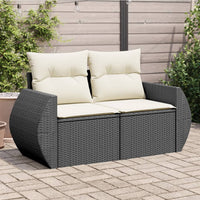 Thumbnail for Gartensofa mit Kissen 2-Sitzer Schwarz Poly Rattan