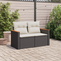Thumbnail for Gartensofa mit Kissen 2-Sitzer Schwarz Poly Rattan