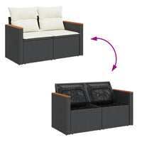Thumbnail for Gartensofa mit Kissen 2-Sitzer Schwarz Poly Rattan