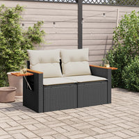 Thumbnail for Gartensofa mit Kissen 2-Sitzer Schwarz Poly Rattan