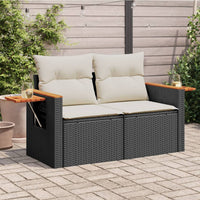 Thumbnail for Gartensofa mit Kissen 2-Sitzer Schwarz Poly Rattan