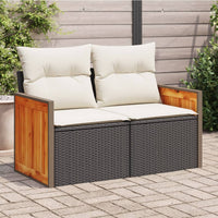 Thumbnail for Gartensofa mit Kissen 2-Sitzer Schwarz Poly Rattan